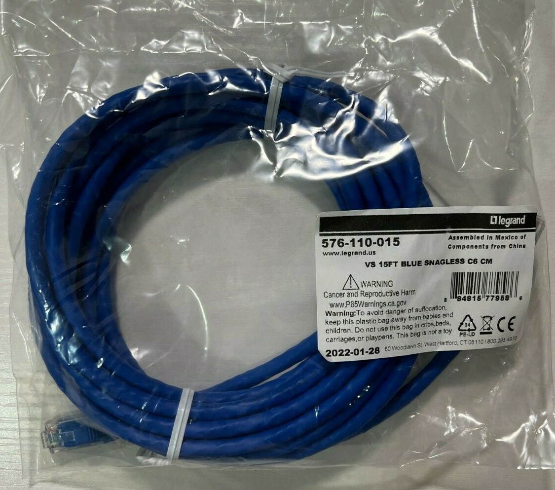 Legrand - 15' Blue Snagless C6 CM Cable - 576-110-015 - NEW