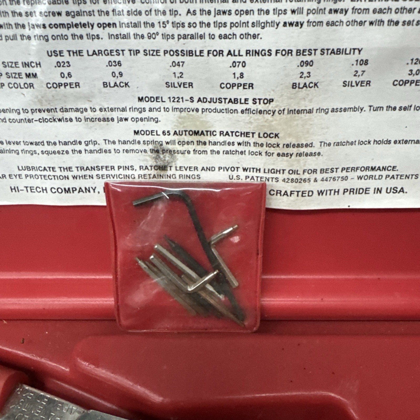 Hi-Tech USA Model 1265-K Snap Ring Adjustable Reversible Pliers Kit w/ Tips USED