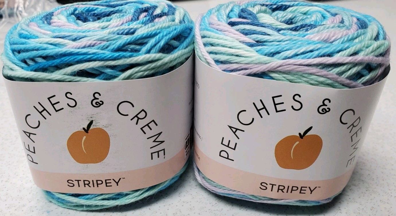 Lot of 2 Peaches & Creme STRIPEY EVENING SEA Cotton Yarn 102 Yds Each 2 oz Each