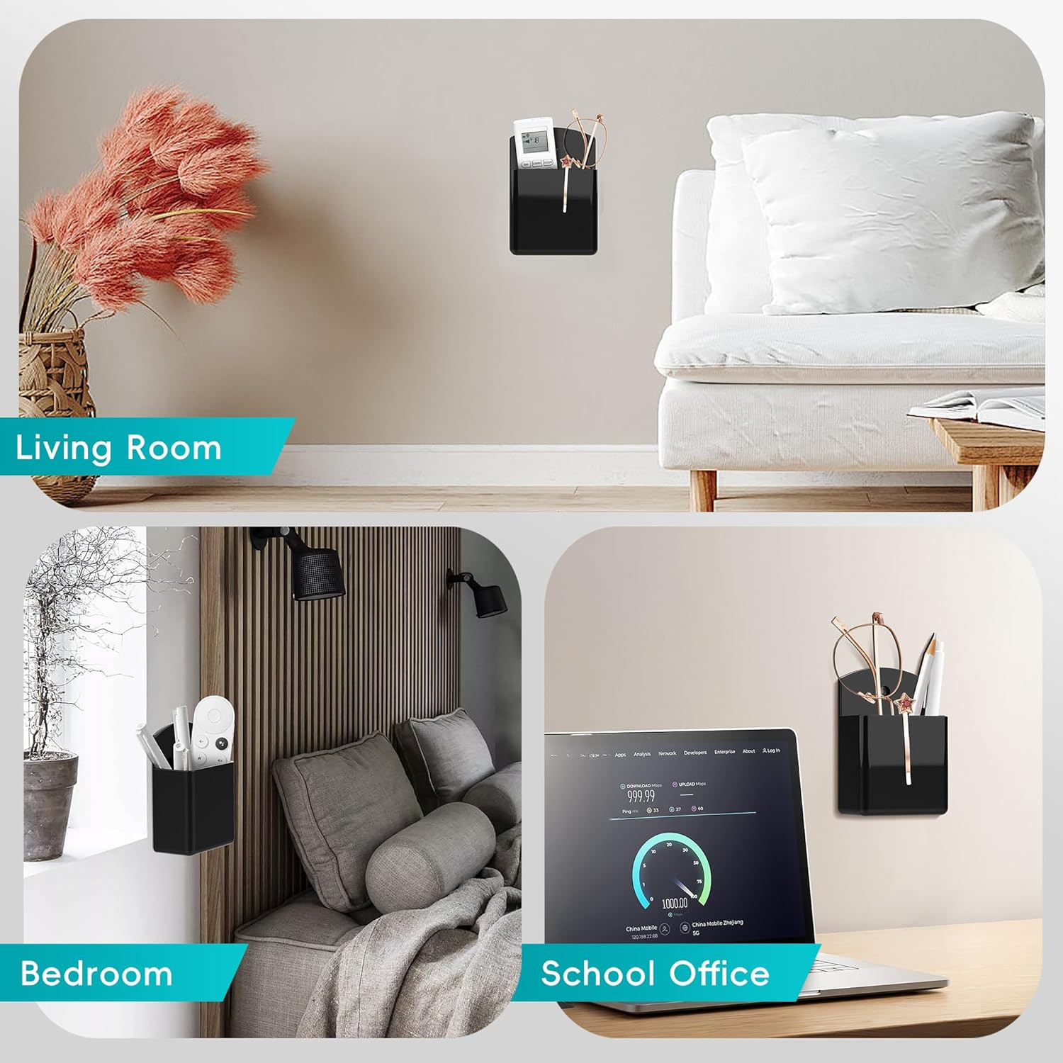 2-Pack Wall-Mounted Remote Control Holder and Organizer for Home and Office