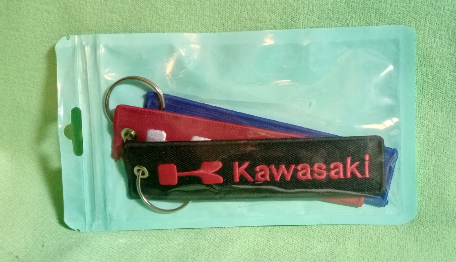 KAWASAKI Motorcycle 3 PACK UNOPENED Double Sided Embroidered KEYCHAIN Key Chain