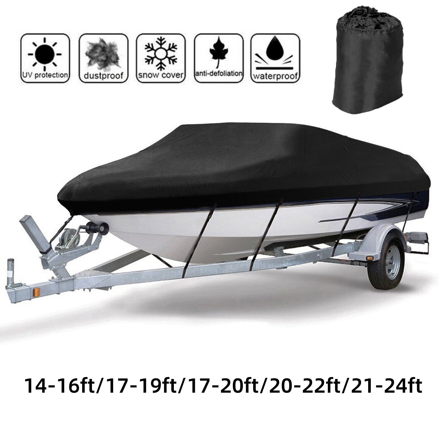 Heavy Duty Boat Cover Waterproof Trailerable Fishing Ski Bass V-Hull Runabout