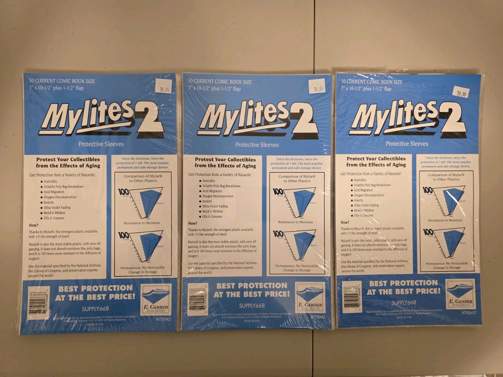 Mylites2 Current Size Mylar Bags 3 Packs E. Gerber 50 Bags Per Pack