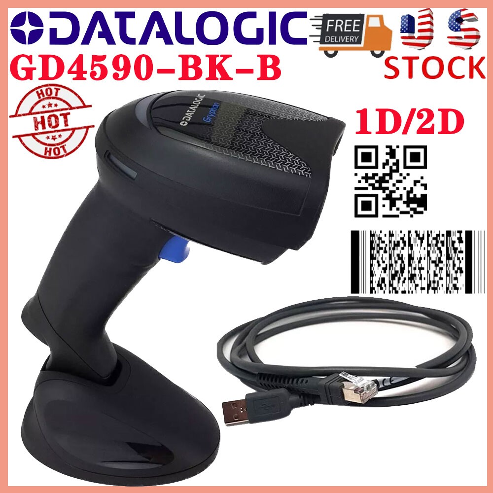 Datalogic 1D 2D Gryphon GD4590-BK-B Handheld USB Barcode Scanner Reader W/ Base