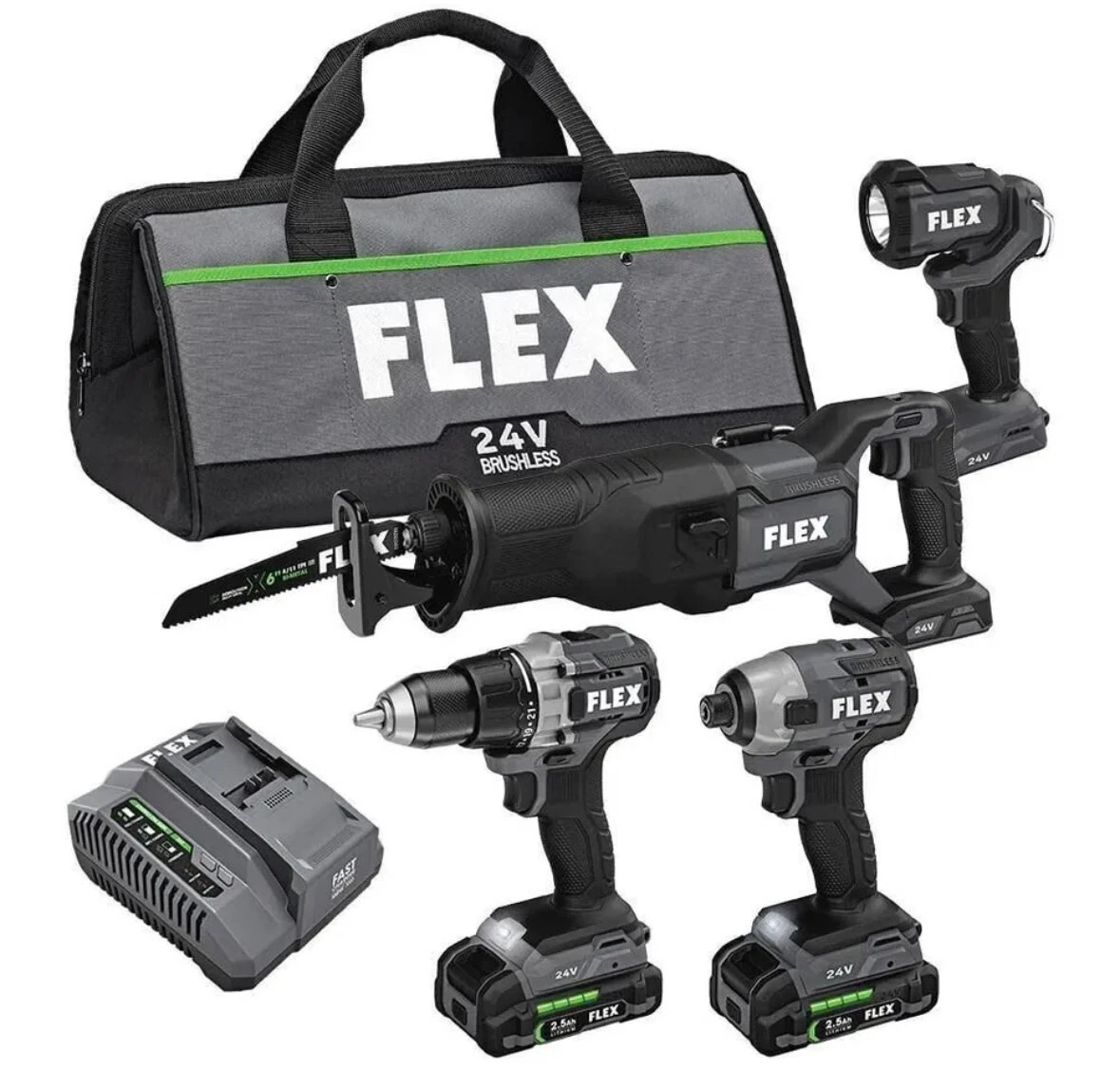 Flex FXM401-2A Impact Driver Recip Saw Drill Driver & Work Light 4-Combo Kit NIB