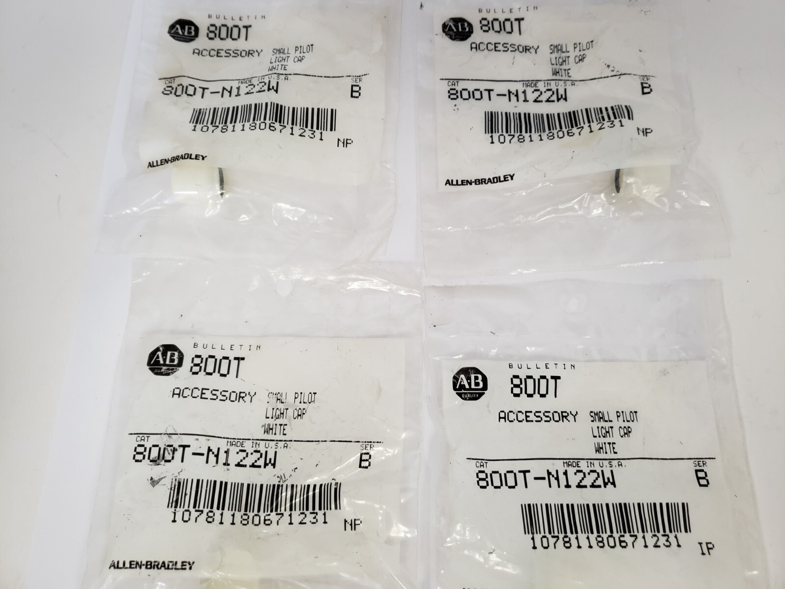 ALLEN BRADLEY 800T-N122W PILOT LIGHT CAP WHITE SERIES B (LOT OF 4) NIB
