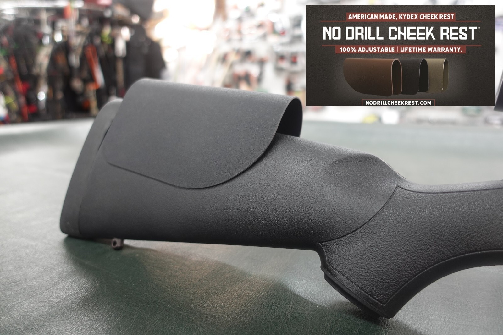 Black, Kydex No Drill Cheek Rest for scoped long guns, American made! BLACK
