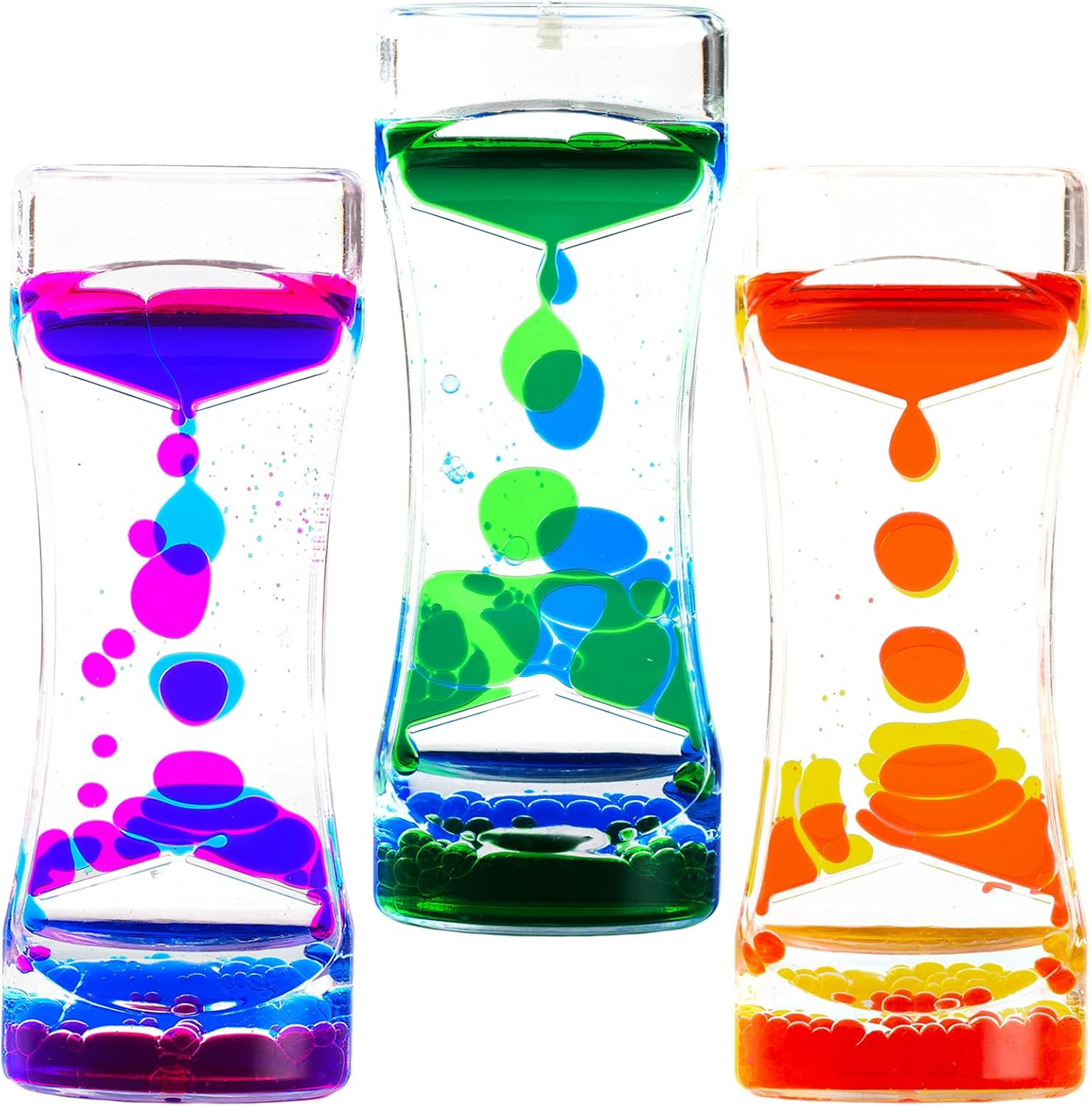 Liquid Motion Bubbler Timer Pack of 3 Hourglass Liquid Bubbler Sensory Toys ADHD