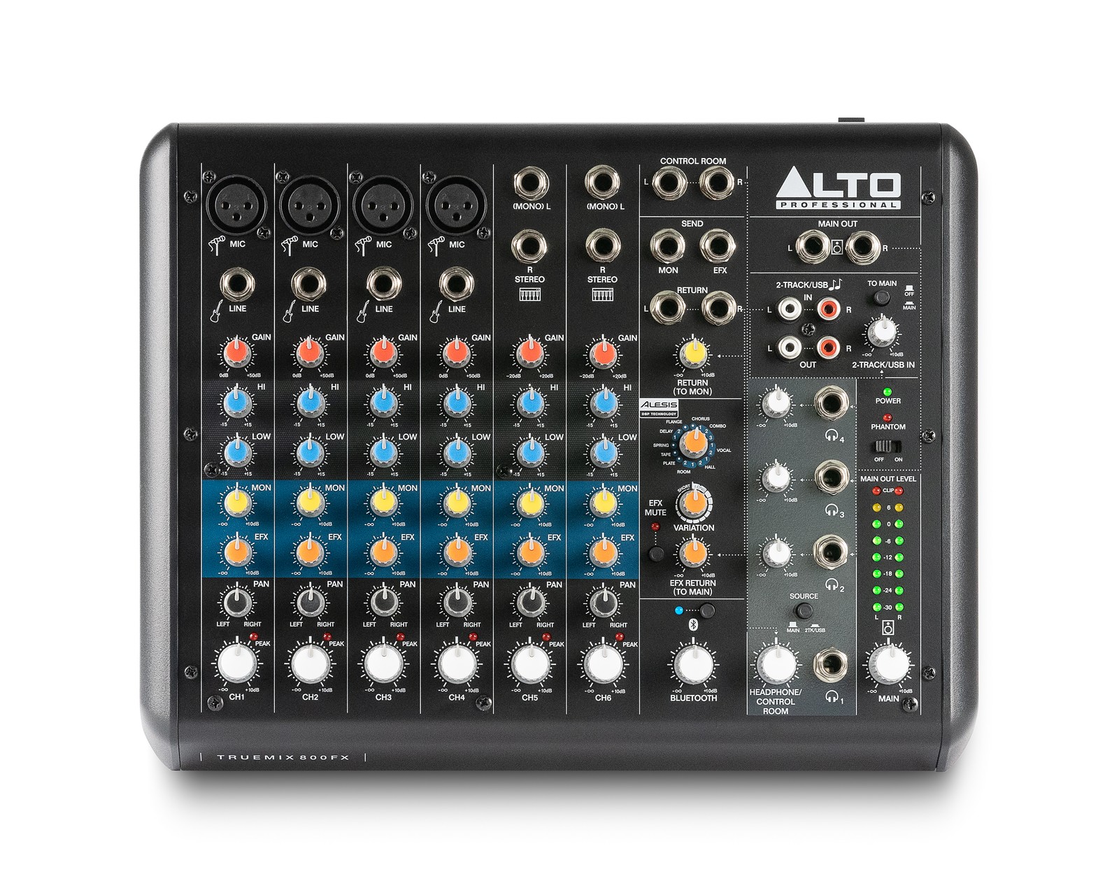 Alto TrueMix 800FX - 8-Channel Compact Mixer with USB, Bluetooth, and Alesis Mul