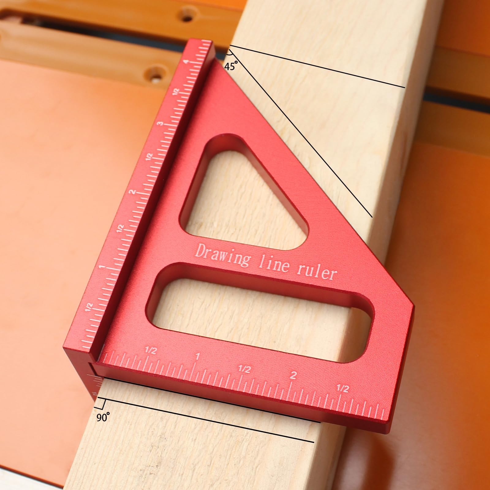 KETIPED Imperial 3D Multi-Angle Measuring Ruler,45/90 Degree Red(Imperial)