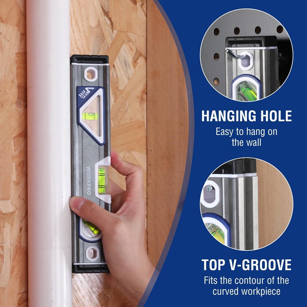WORKPRO 10 Inch Torpedo Level Small leveler tool 3 Different Bubble 45°/90°/180°