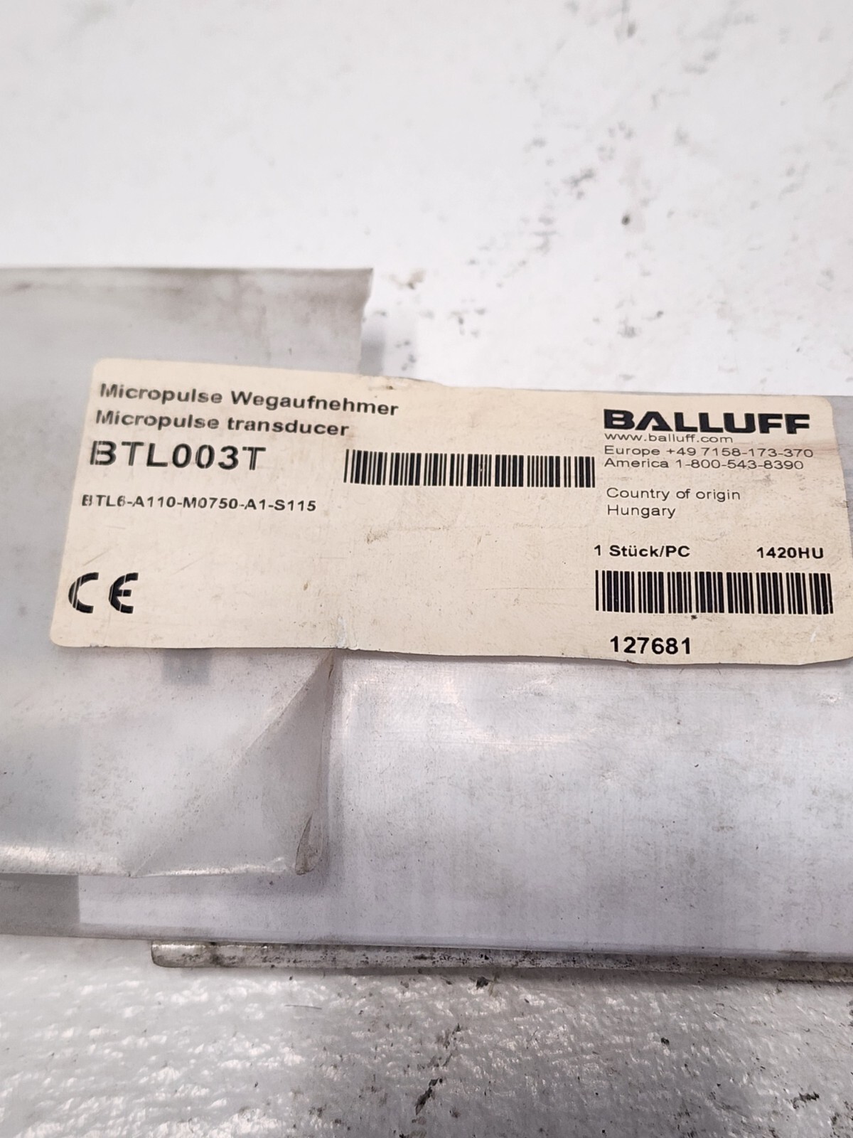 BALLUFF MICROPULSE MAGNETOSTRICTIVE POSITION SENSOR BTL6-A110-M0750-A1-S115 NEW