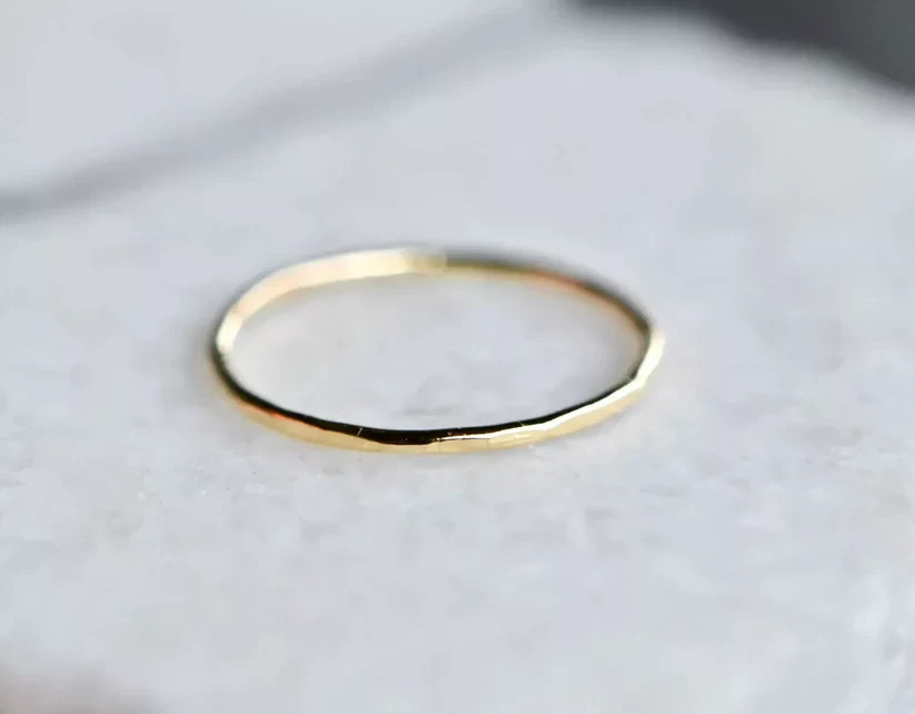 14k Gold Thin Ring Hammered Ring Stackable, Minimalist SZ: 5, 6, 7, and 8,9,10