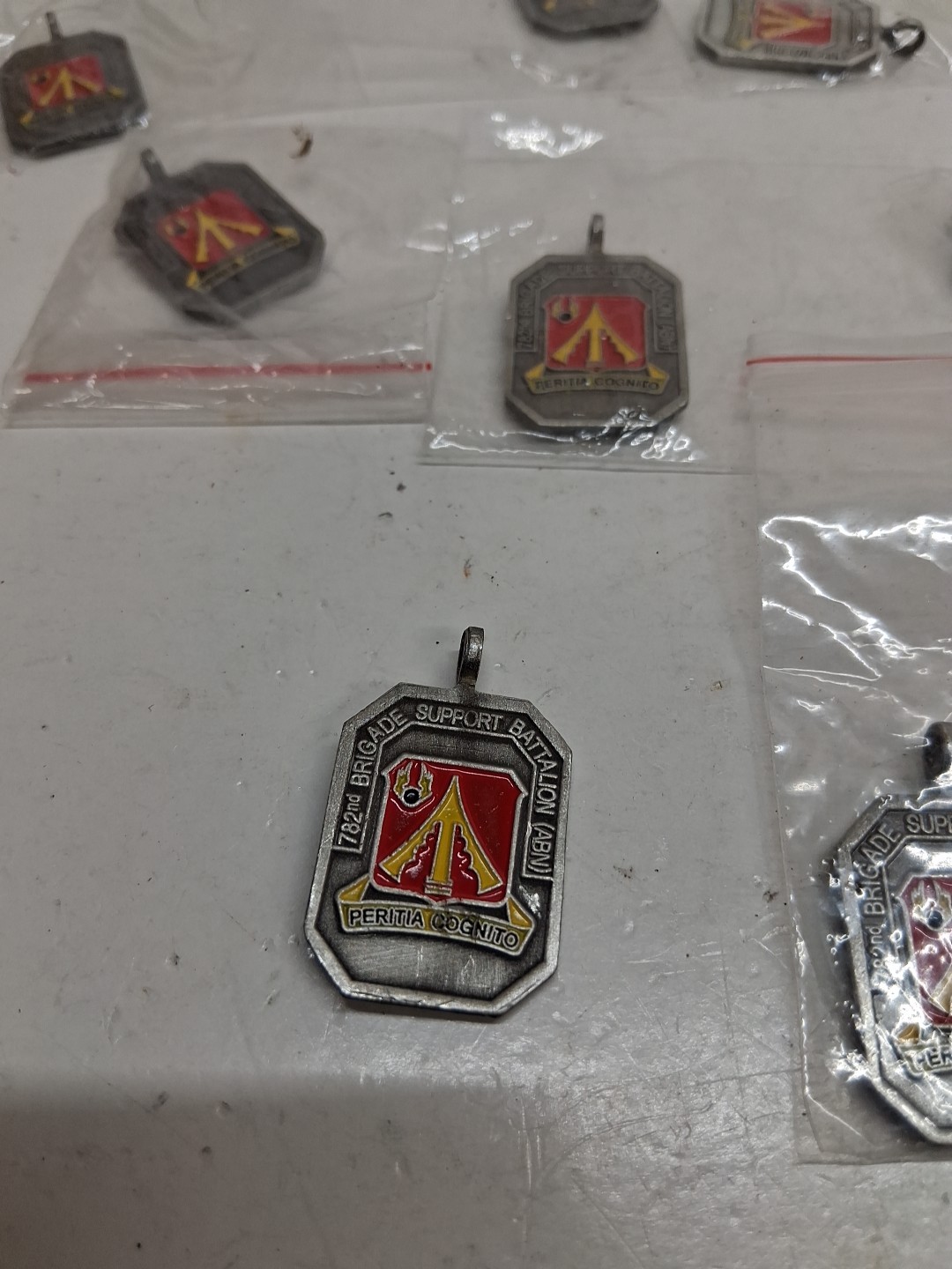 US Military 782nd Support Battalion Insignia Tags- Peritia Cognito Paratroopers