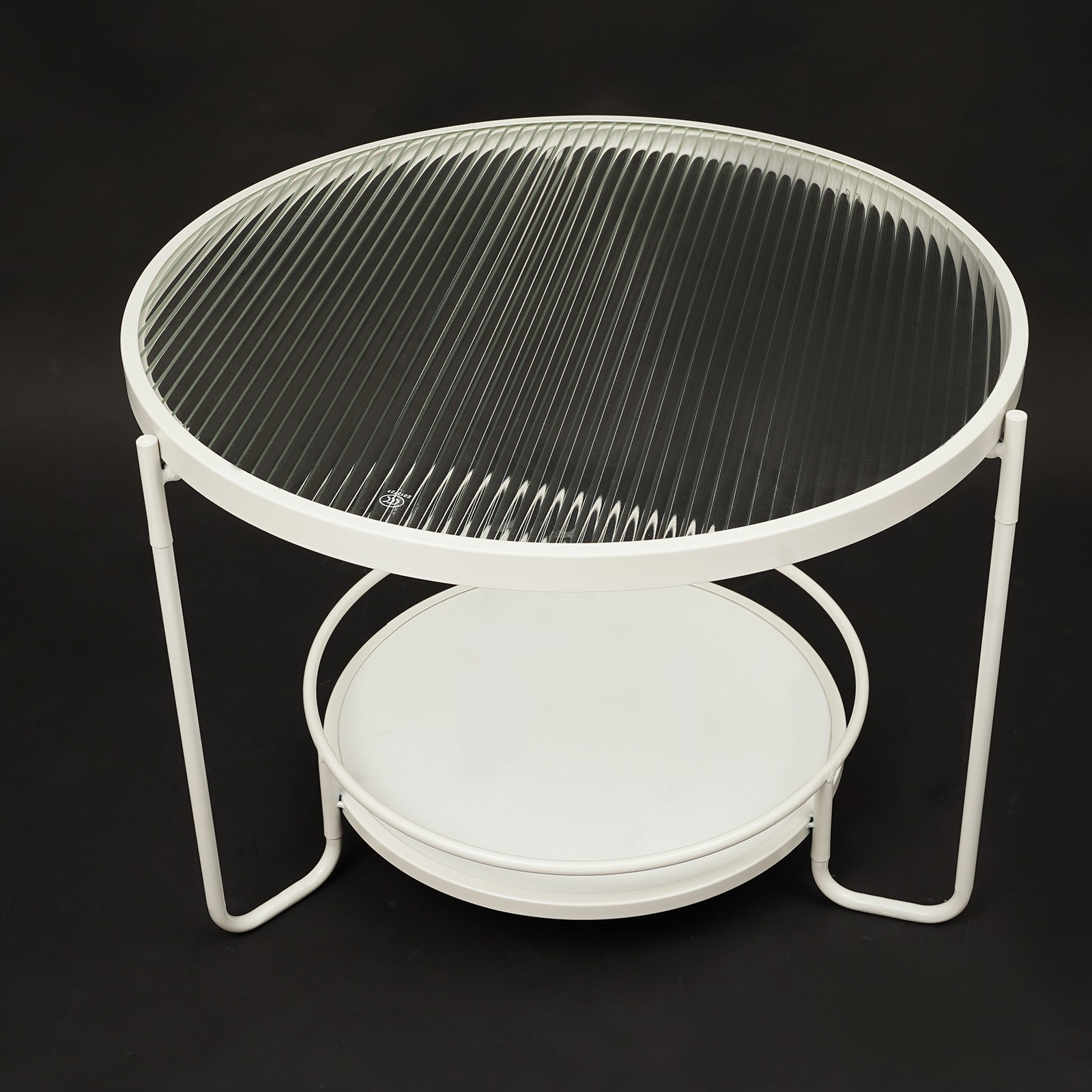 2-tier Modern Side Table Round End Table Tempered Glass Coffee Table 60cm dia.