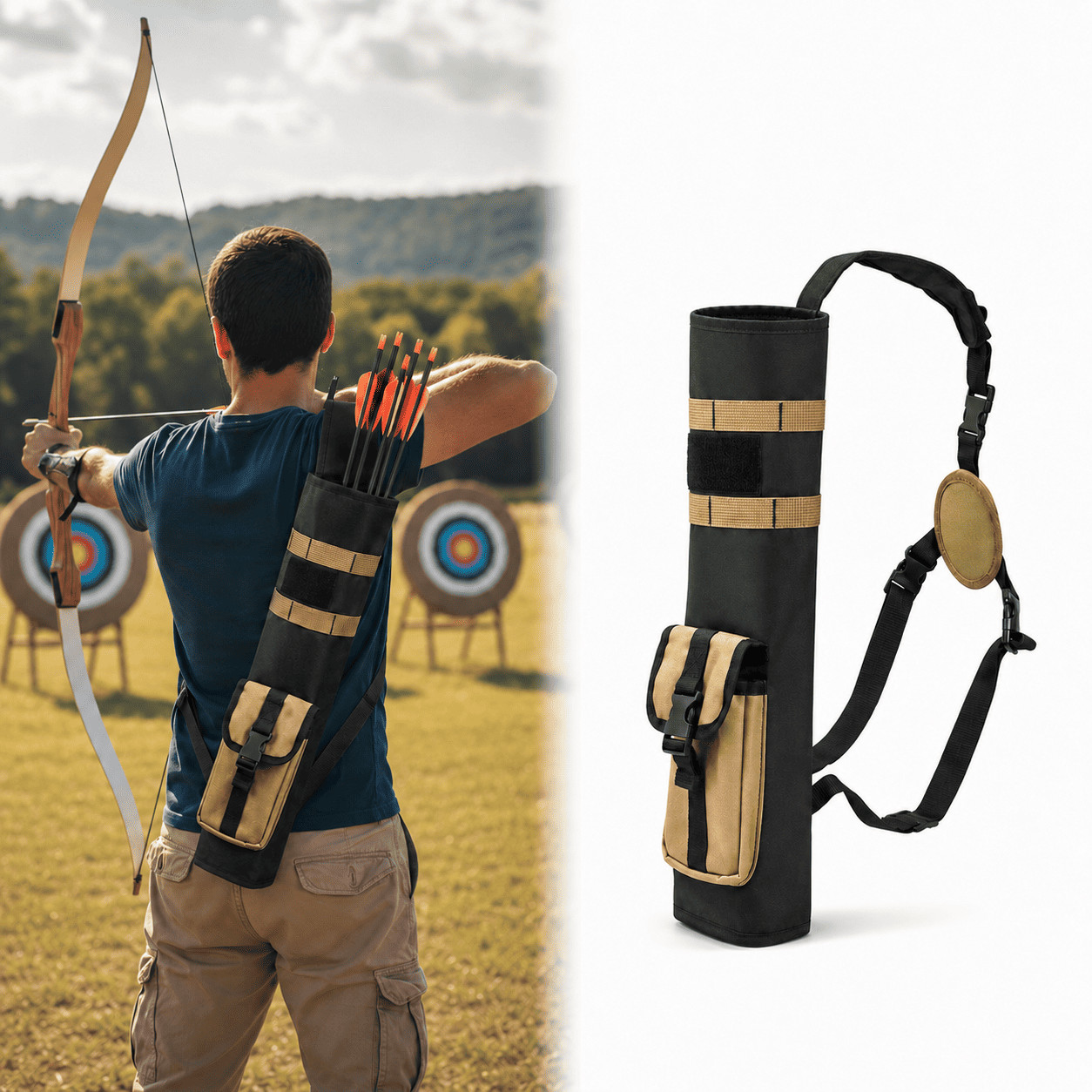 Adjustable Lightweight Archery Back Quiver Three-Point Harness Target Practice