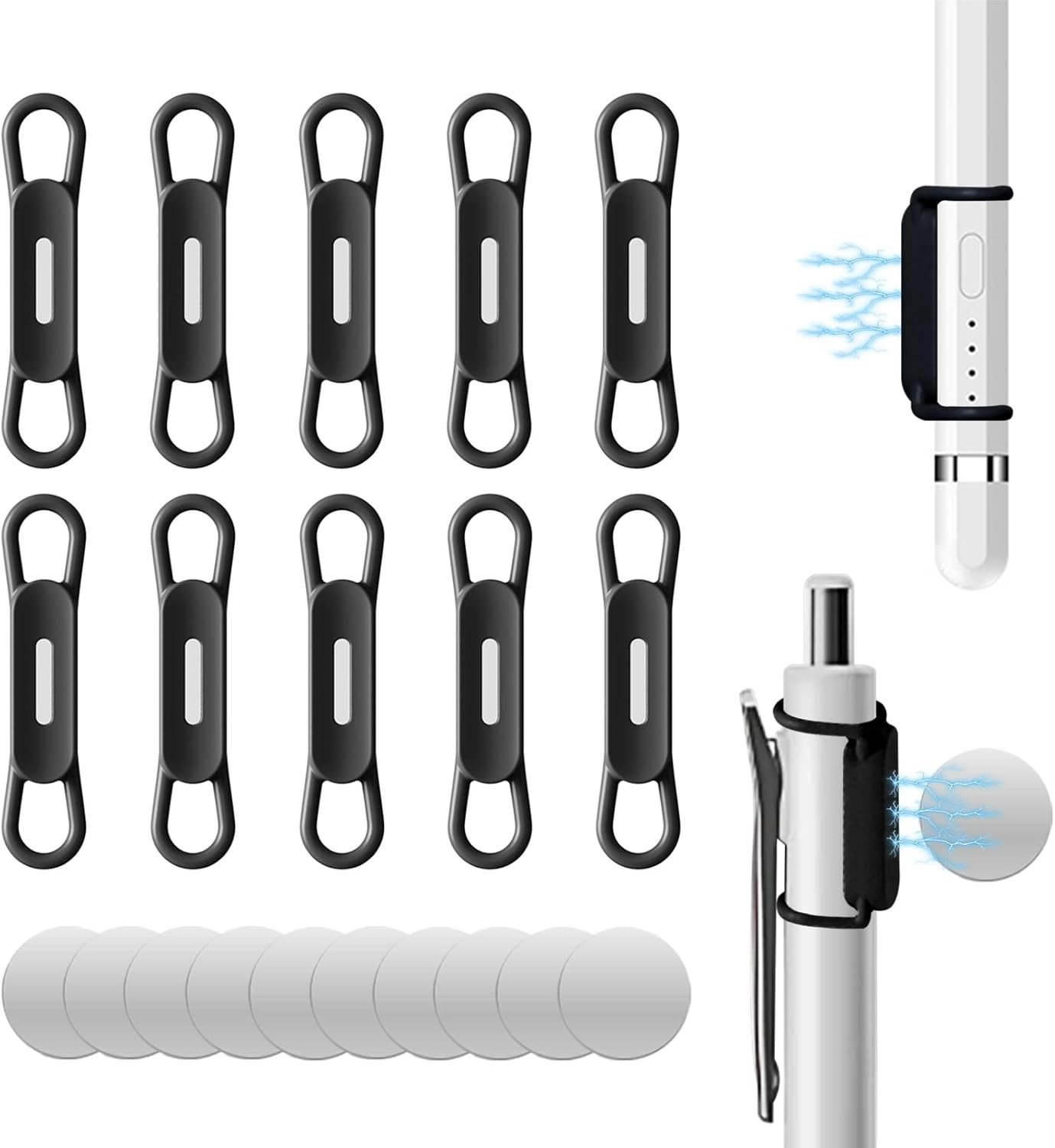 10 Pack Magnetic Pen Holder for Refrigerator, Adjustable Pen Pencil Holders, Sil