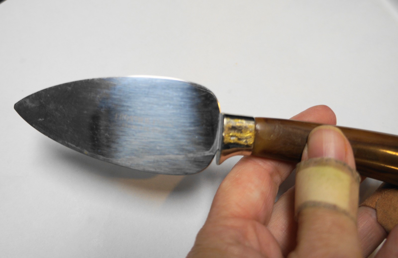 Frontier Forge Cheese Spreader Bakelite Handle Marbled Caramel Brown