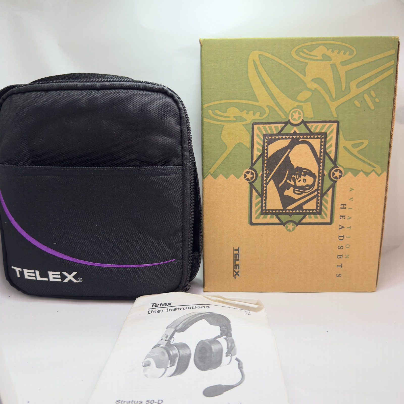 Telex Stratus 50-D ANR Aviation Headset Tested Works Clean Battery Box
