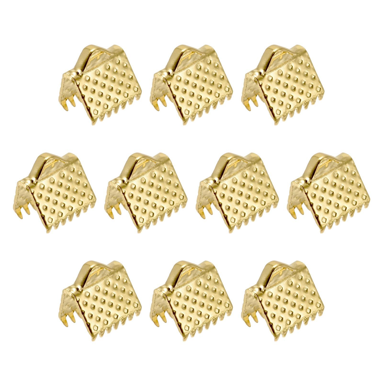 100Pcs Ribbon Crimp Clamp Ends 8mm Cord End Clasp for DIY Craft Gold Tone