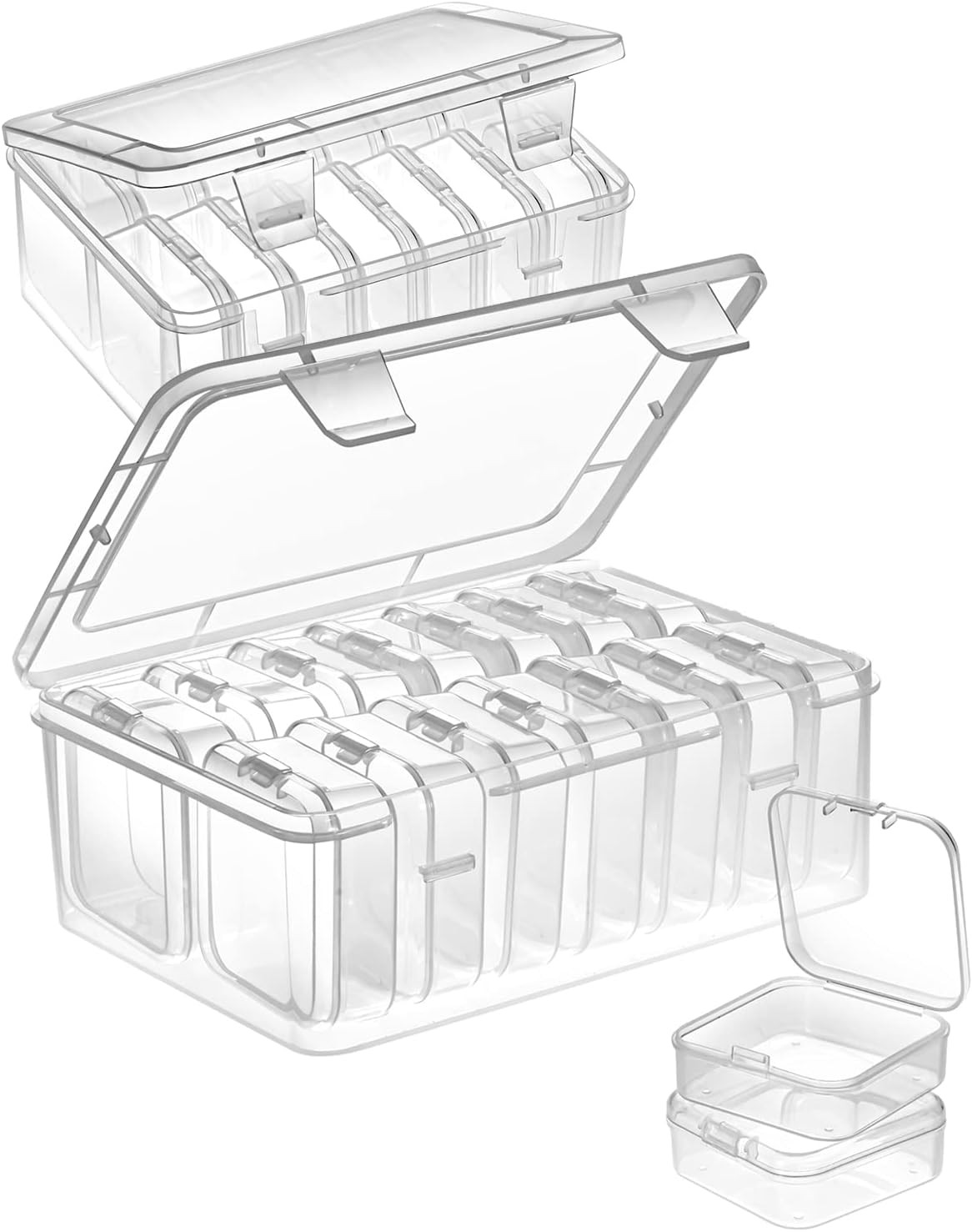 Small Bead Organizers 14 Pieces Plastic Storage Cases Mini Clear Bead Storage