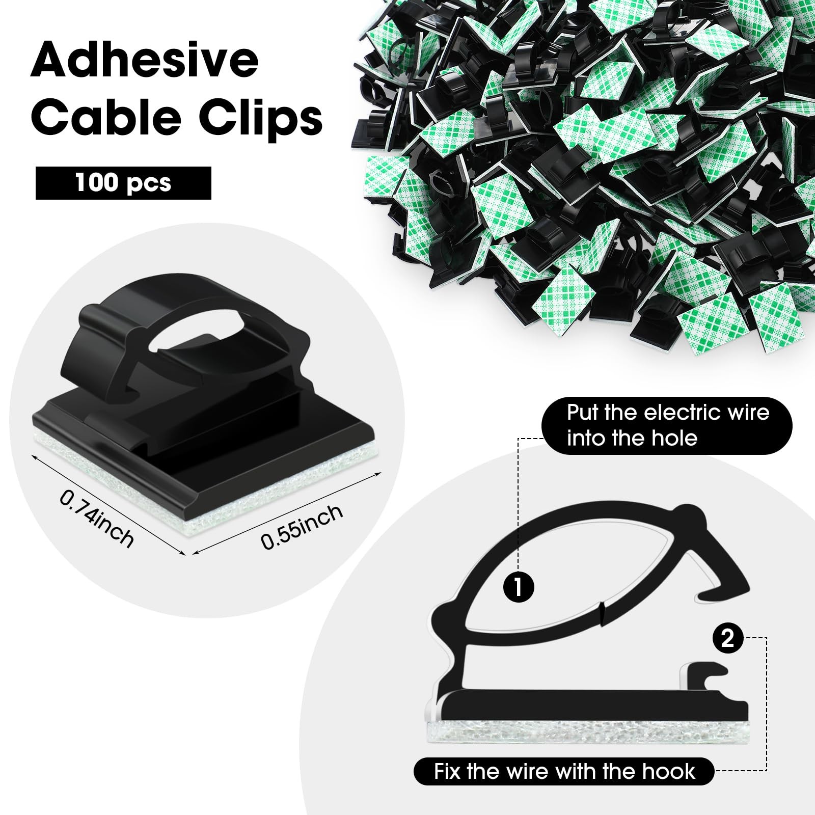 100 Pcs Adhesive Cable Wire Clips Wire Holders Cord Management for Home Office