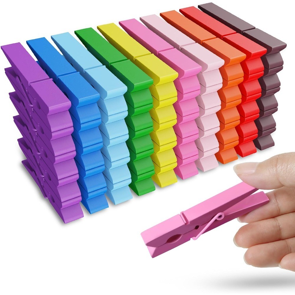 50PCS Colored Wooden Clothespins, 2.9inch 10 Color Clothes Pins for Clip
