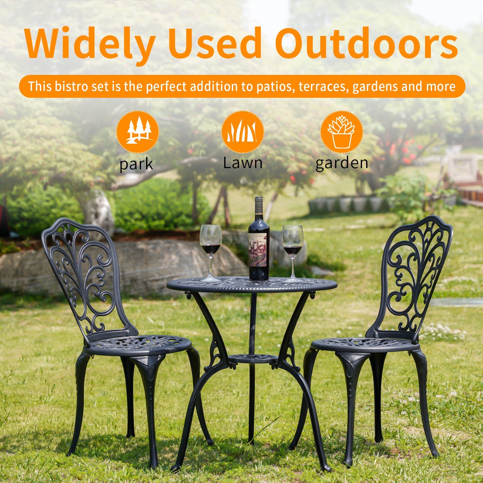 3 Piece Cast Aluminum Garden Bistro Set Outdoor Patio Furniture