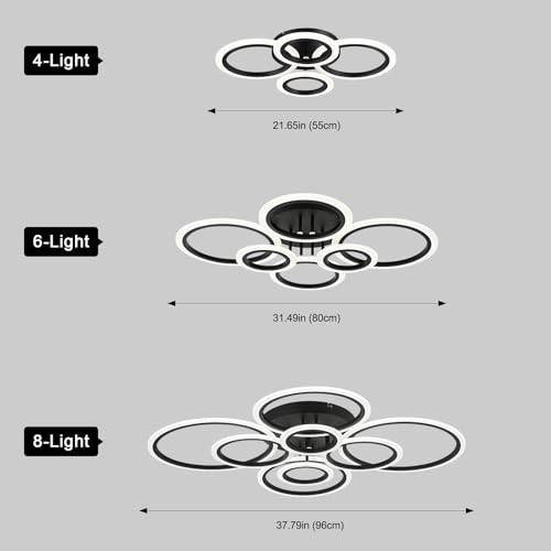 Modern LED Flush Mount Ceiling Light, 4 Rings Close to Ceiling 4-Light Black