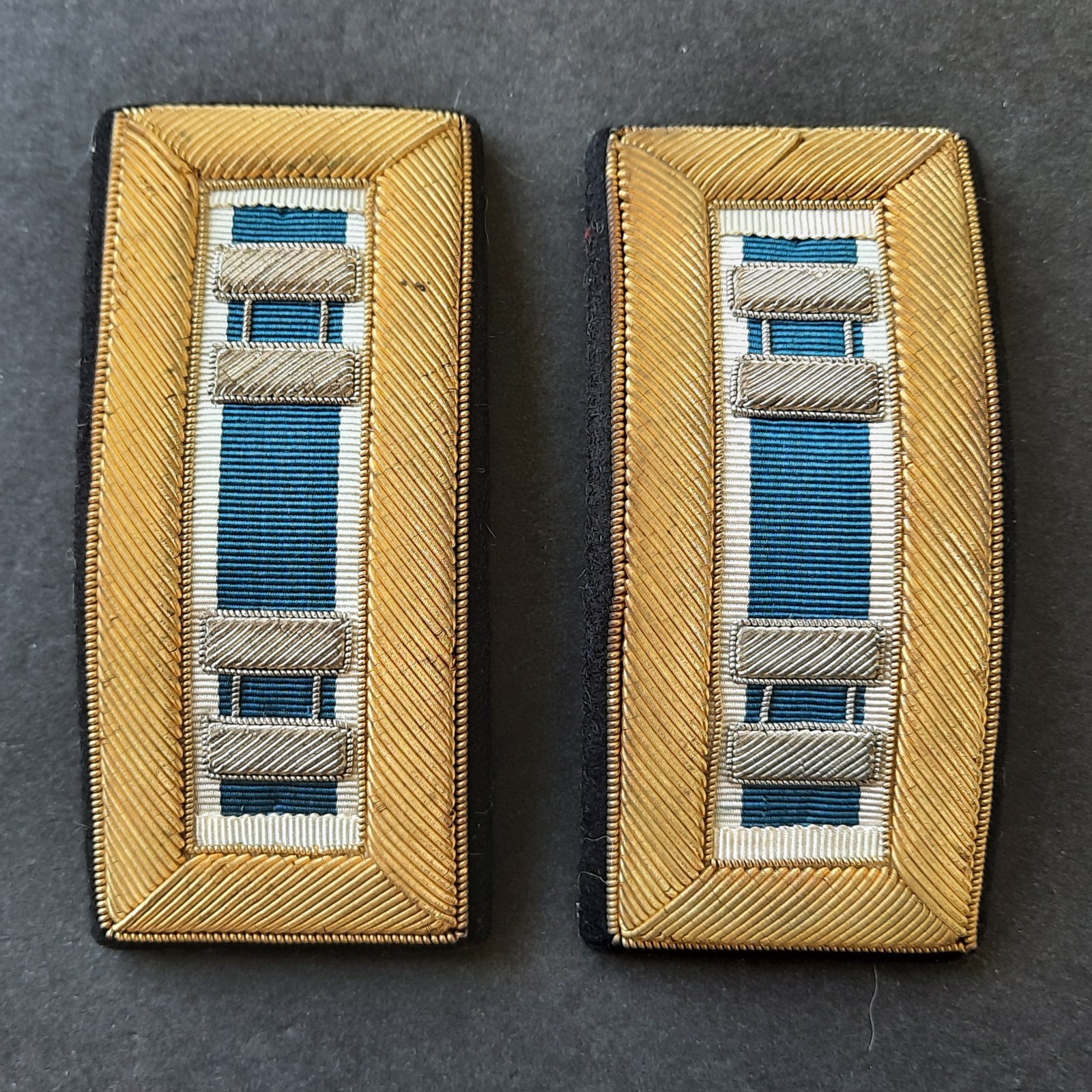 Original US Army Bullion Shoulder Boards Insignia Captain Intelligence Blue & Wh