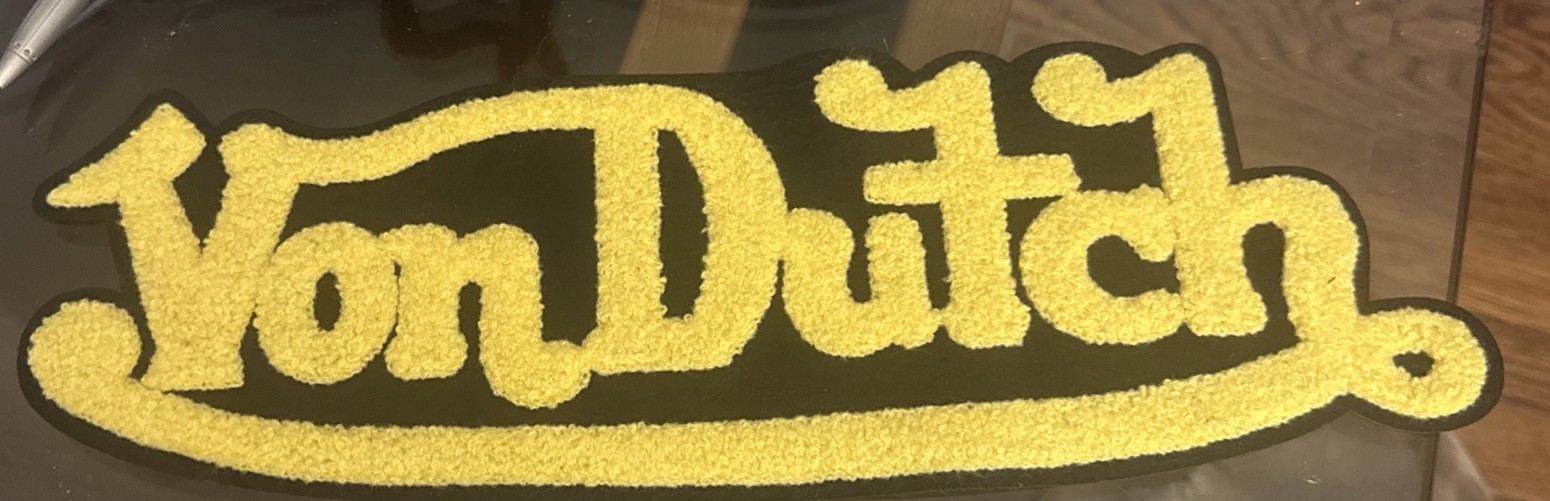 12”Von Dutch Chenille On Felt Iron On Patch Yellow On Black