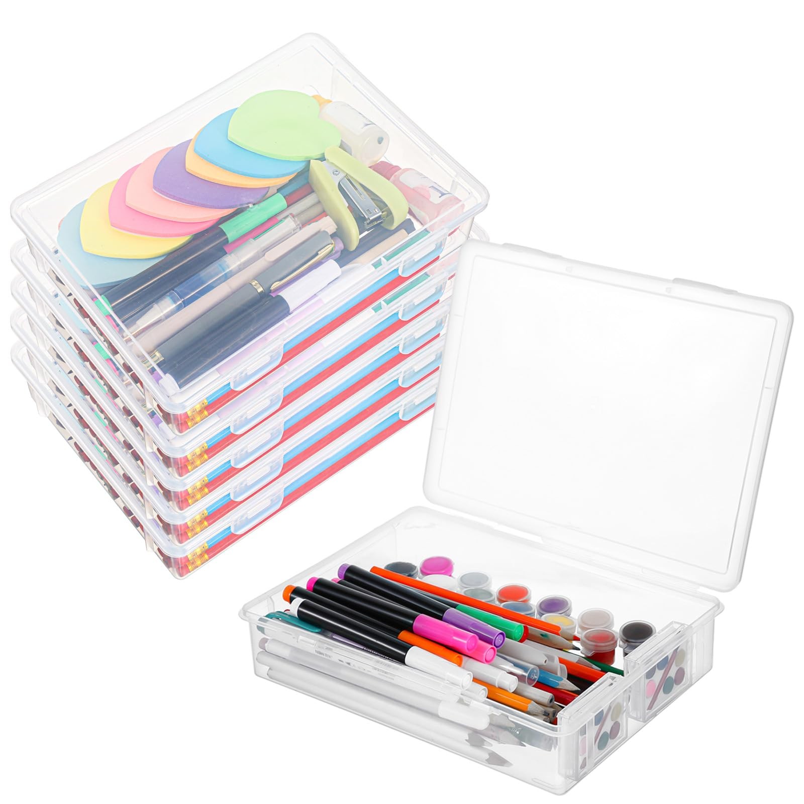 6 Pcs 7'' x 9'' x 2'' Plastic Storage Box with Lid Multipurpose Craft Organiz...