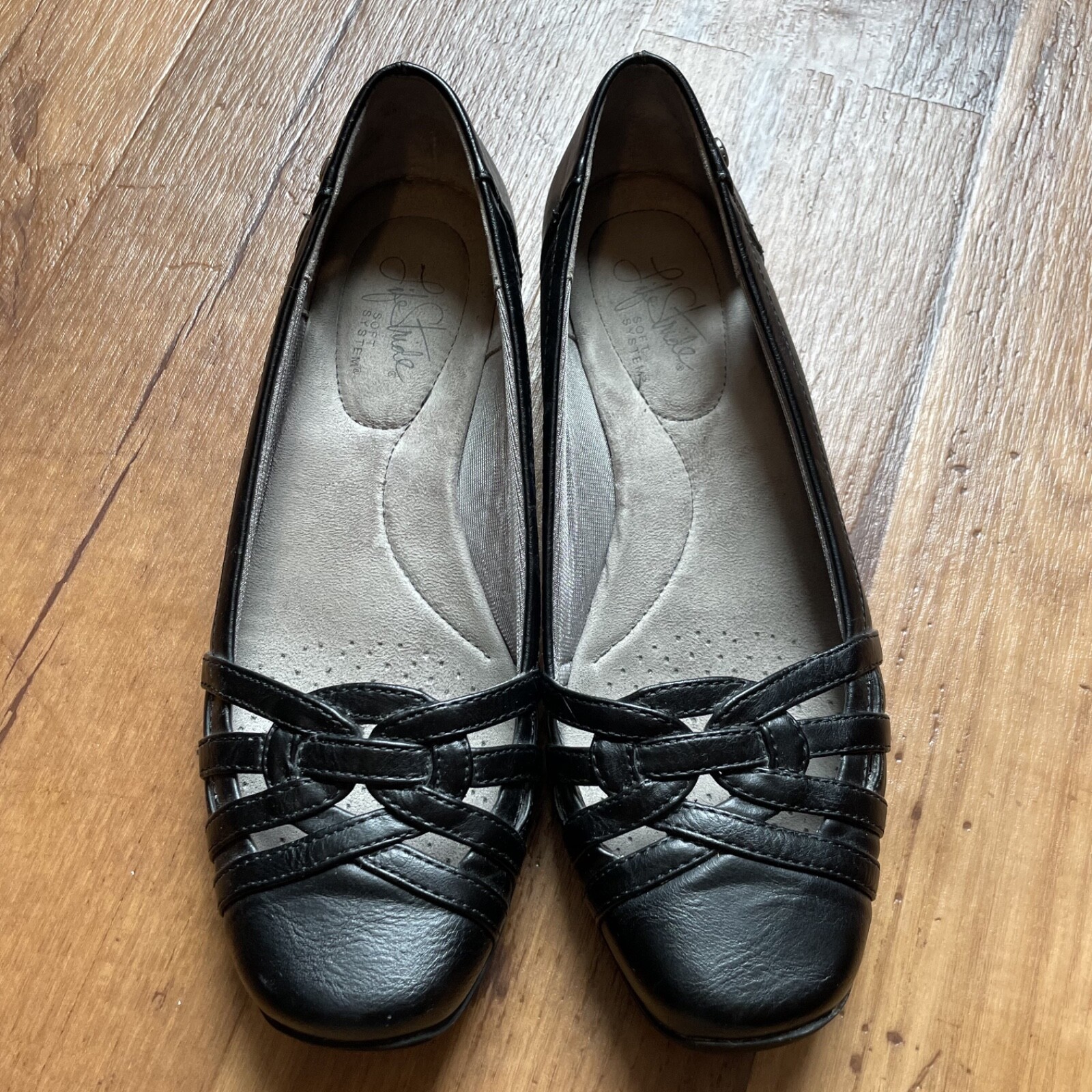 Life Stride Diverge Black Ballet Flats Size 7.5 M Faux Leather Business Casual
