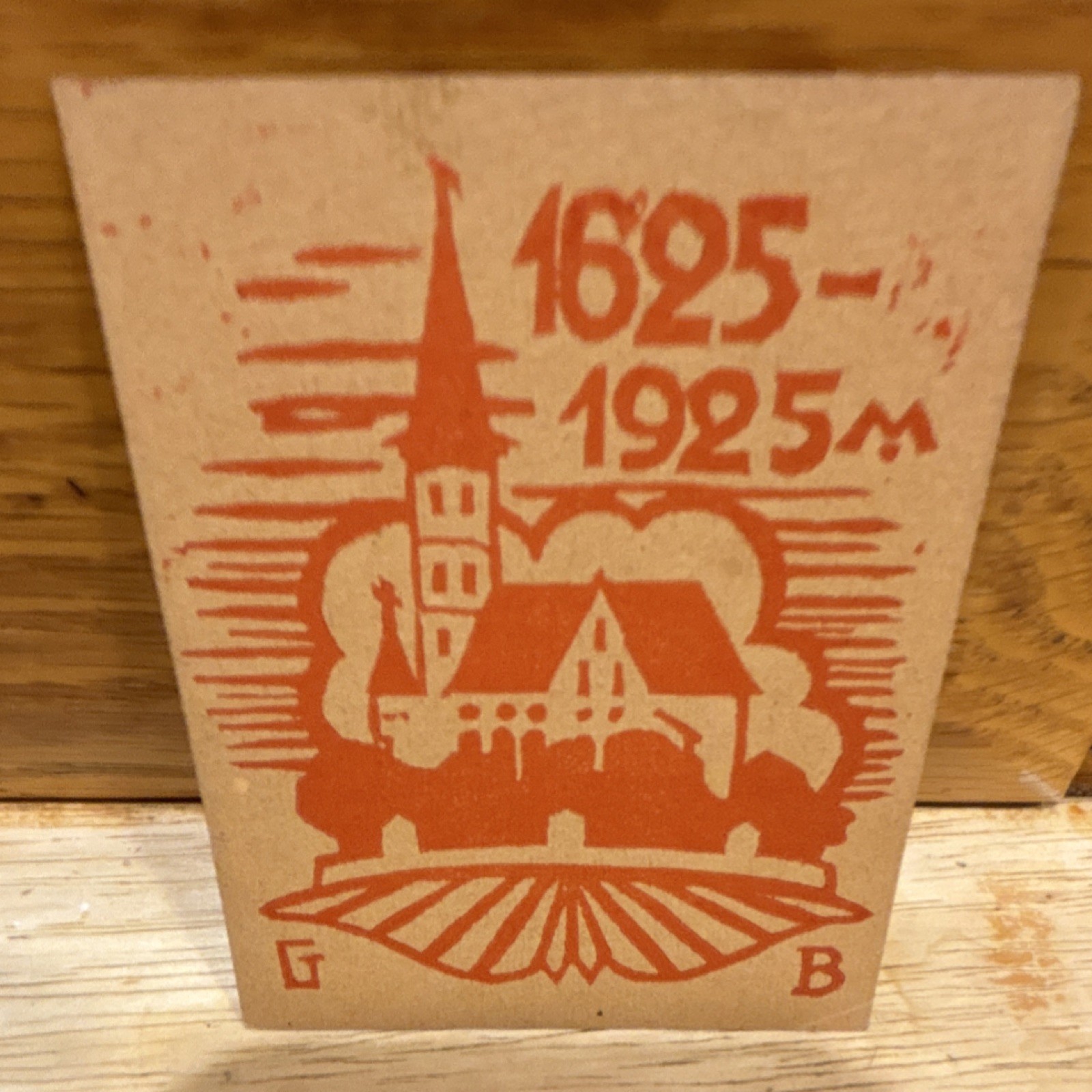 Germany Notgeld 1925 "1625-1925" Anniversary Note Red Design, Blank Back
