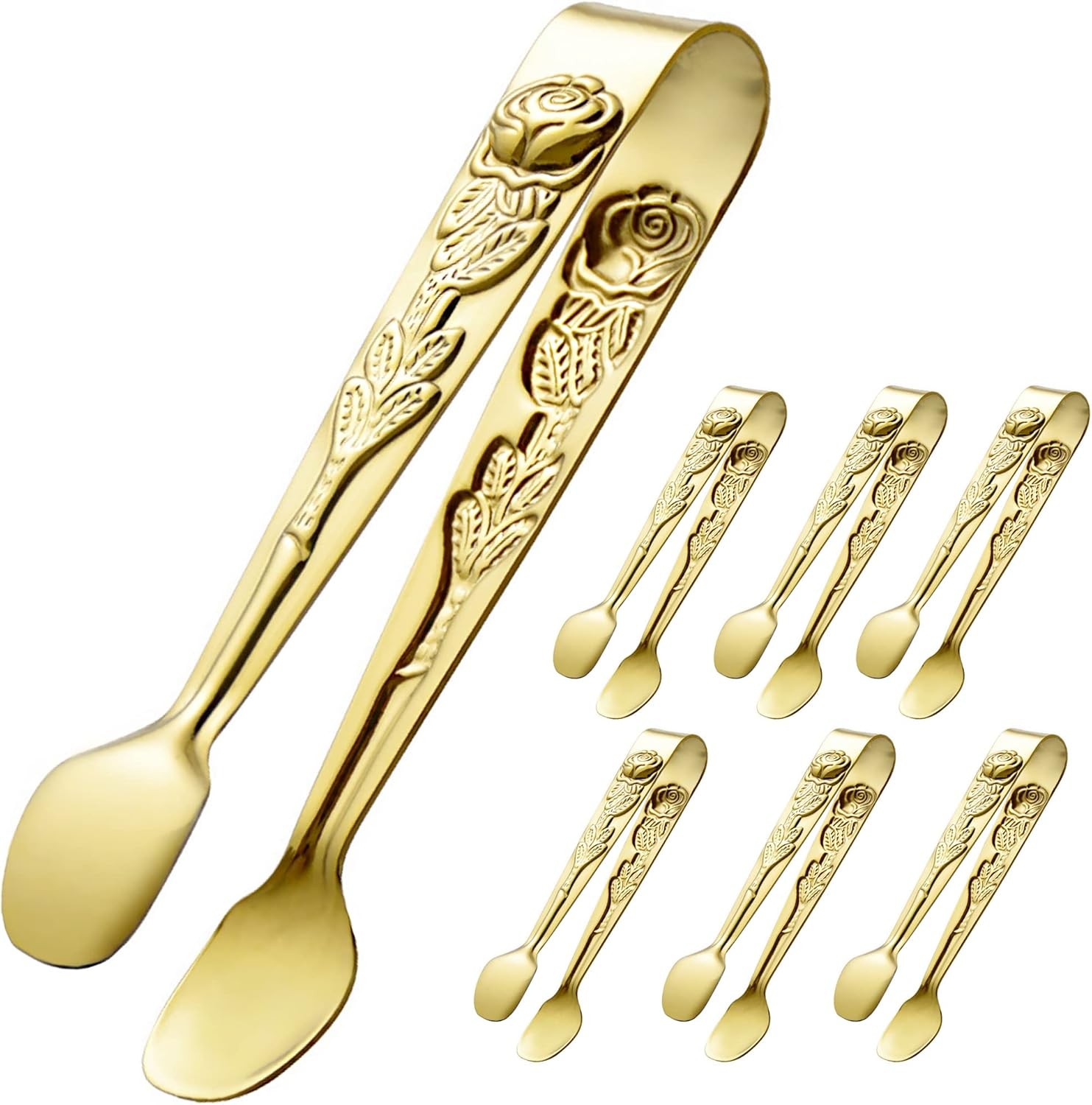 6PCS Mini Serving Tongs 4 Inches Small Rose Sugar Cube 4-Inch, Gold