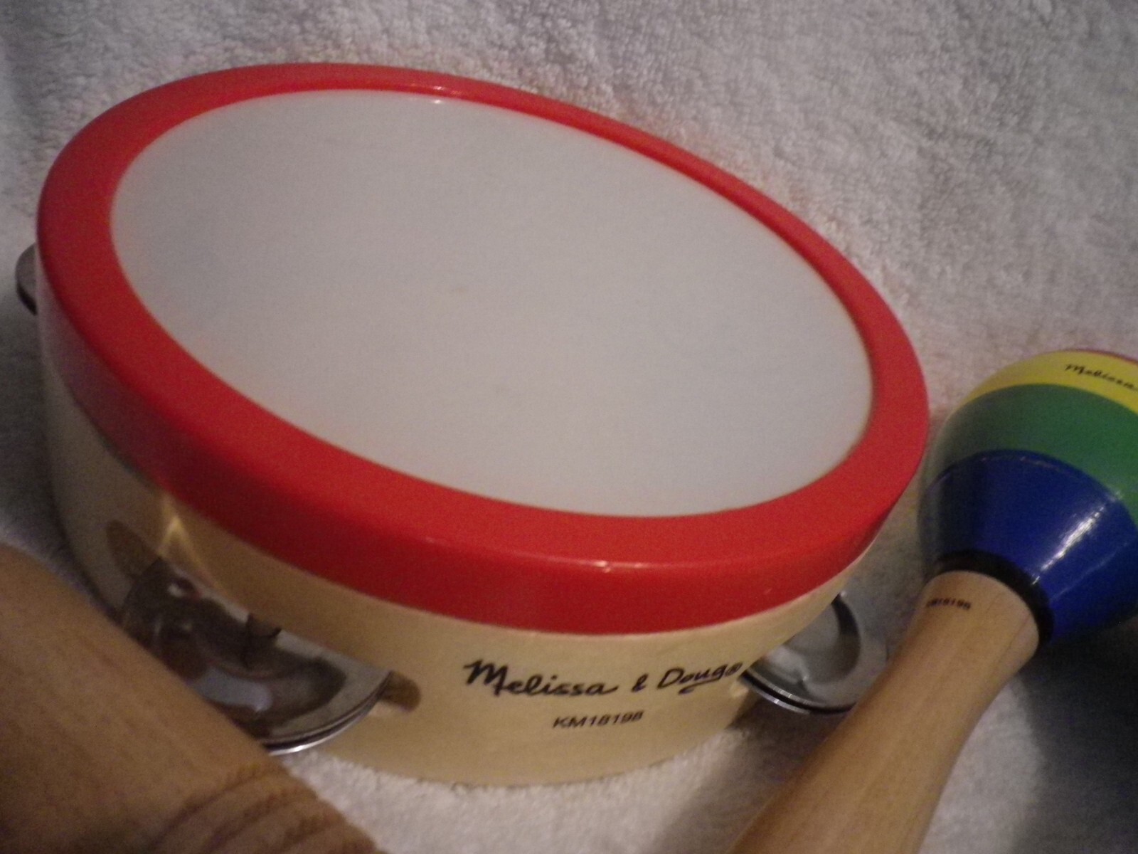 Melissa & Doug Wooden Percussion Musical Instruments 5 pieces Tambourine Maracas