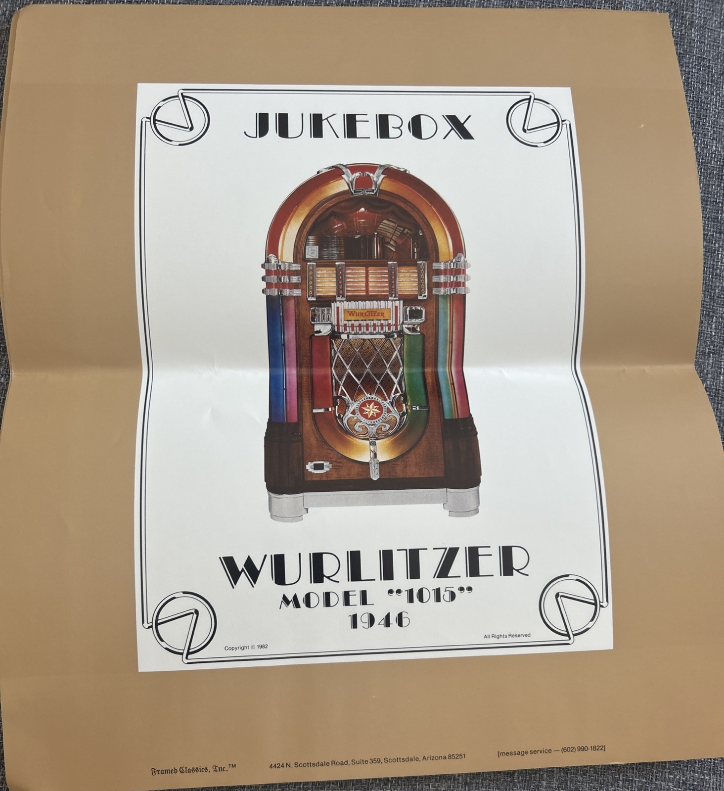 New Wurlitzer Model 1015 Jukebox Promotional 12”X14” Poster 1982 Vintage NOS