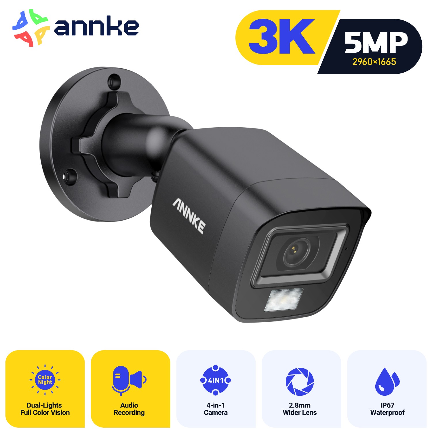 ANNKE 5MP 4IN1 TVI Security Camera CCTV Audio Recording Outdoor Color Night
