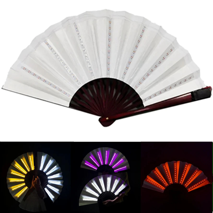 Led Light Glowing Fluorescent Fan with Battery Foldable Hand Fan for Night Perfo