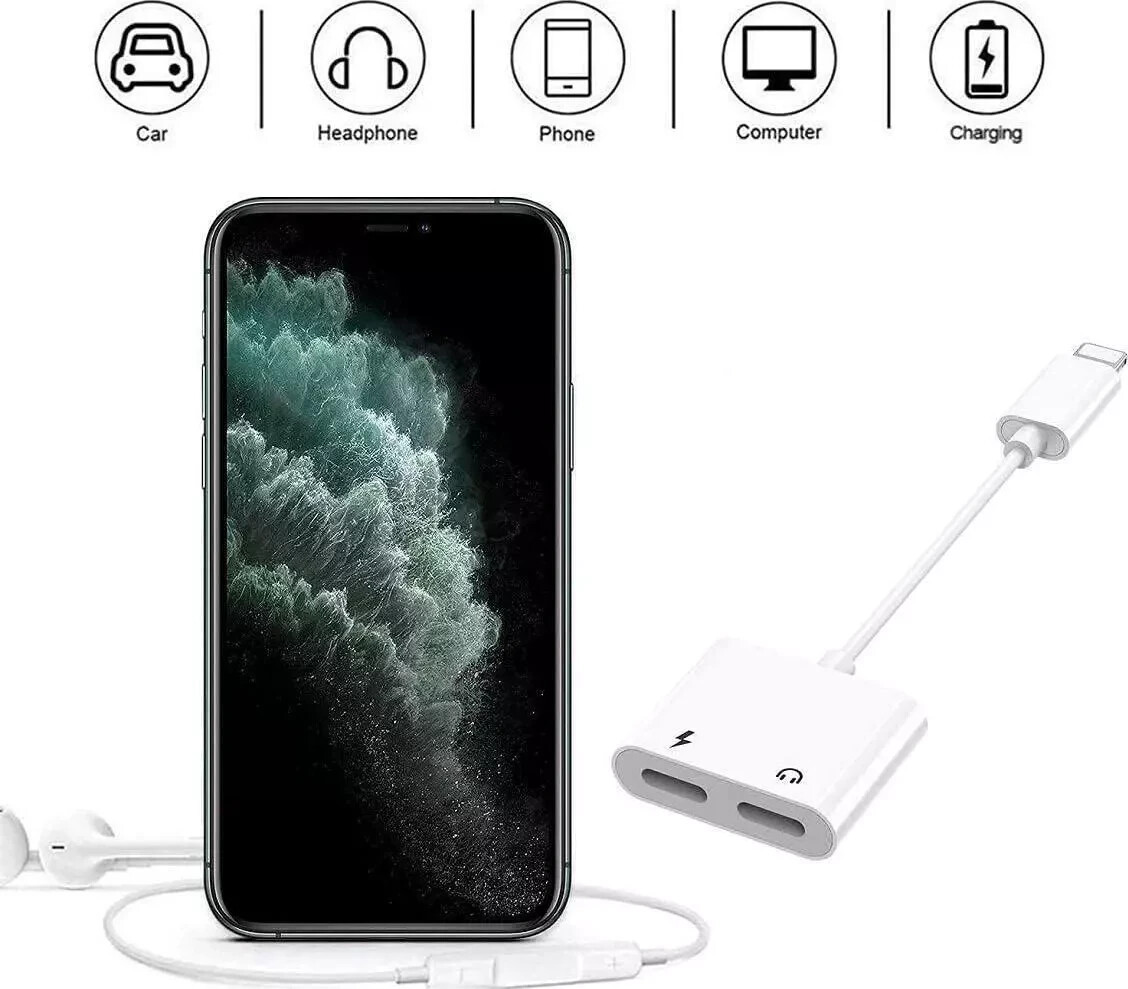 [Apple MFi Certified] 2PACK IPhone Lightning To 2 Lightning Adapter, Dual AUX +