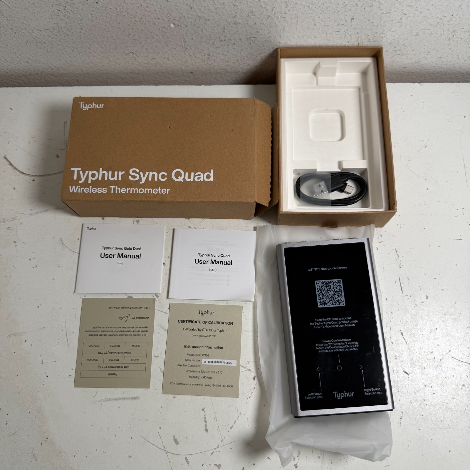 Typhur WT08 Silver 3.5" TFT Non-Touch Screen Sync Quad Wireless Thermometer