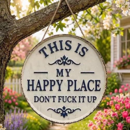 Vintage "This Is My Happy Place" Sign Rustic Farmhouse Wall Decor Don't Fxxk It