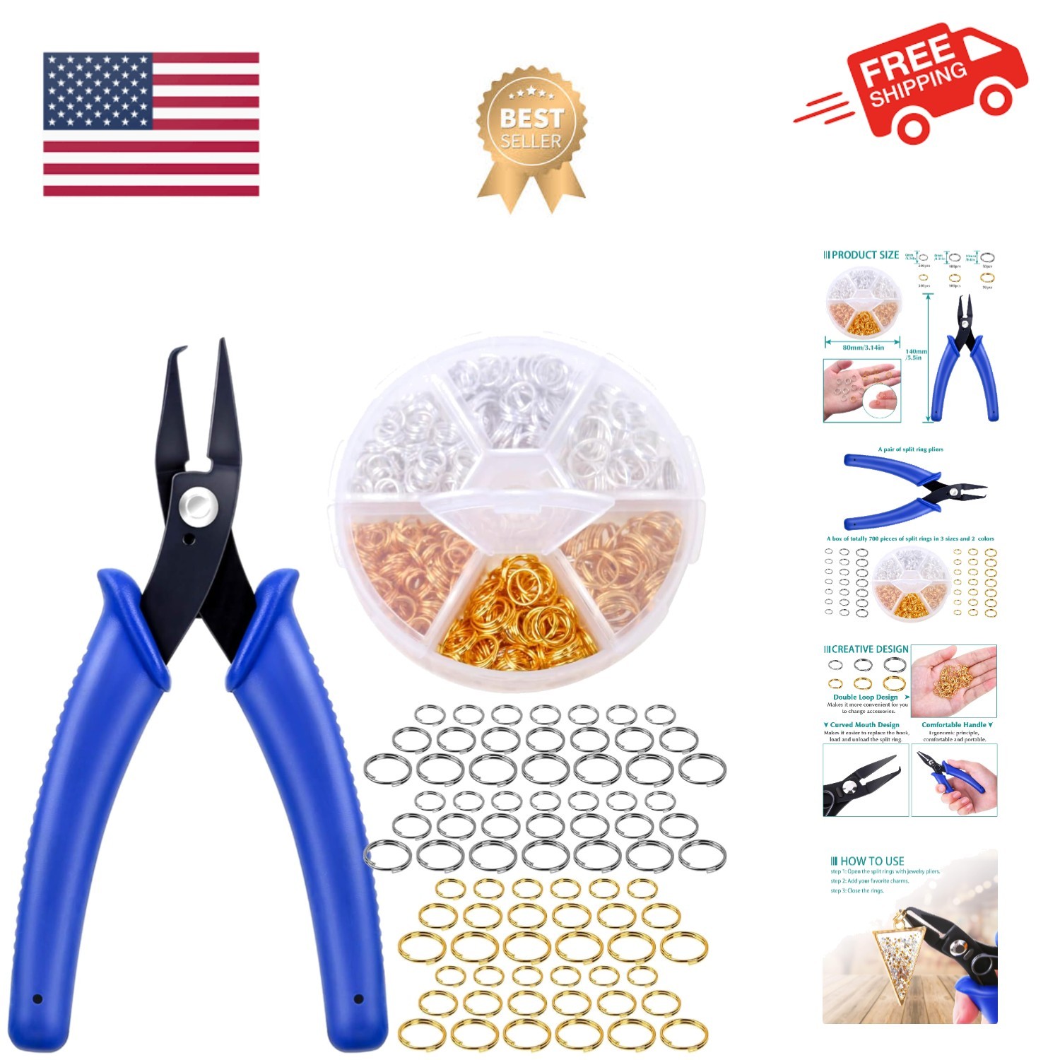 Split Rings for Jewelry Making, 700pcs Small Split Ring with Split Ring Plier...