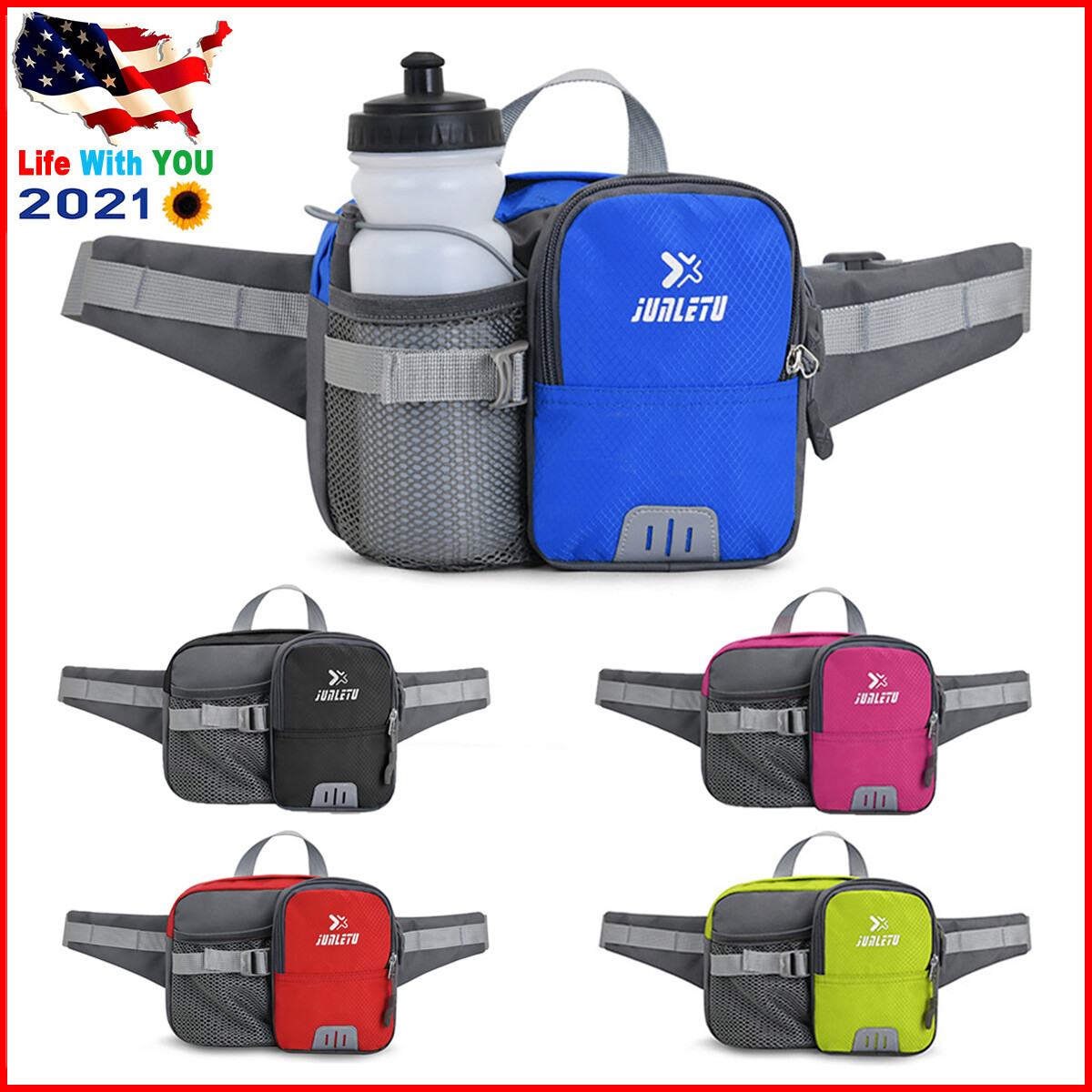 Outdoor Cycling Camping Hiking Belt Bag W/ Water Bottle Holder Waist Fanny Pack