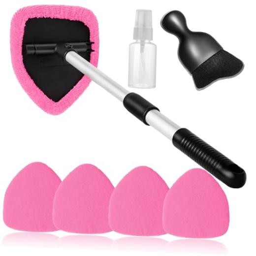 7pcs Windshield Cleaner Tool Car Window Cleaning Wash Kit with 4 Reusable Pink