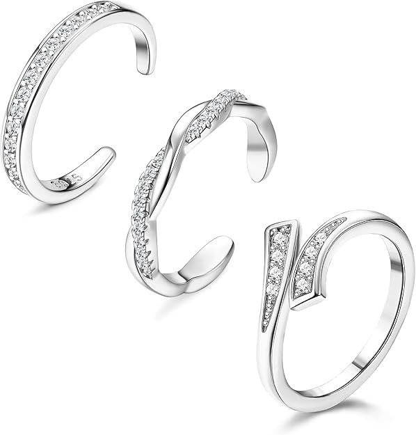 3 PCS Toe Rings for Women 925 Sterling Silver Adjustable Toe Rings Open Cuff Toe