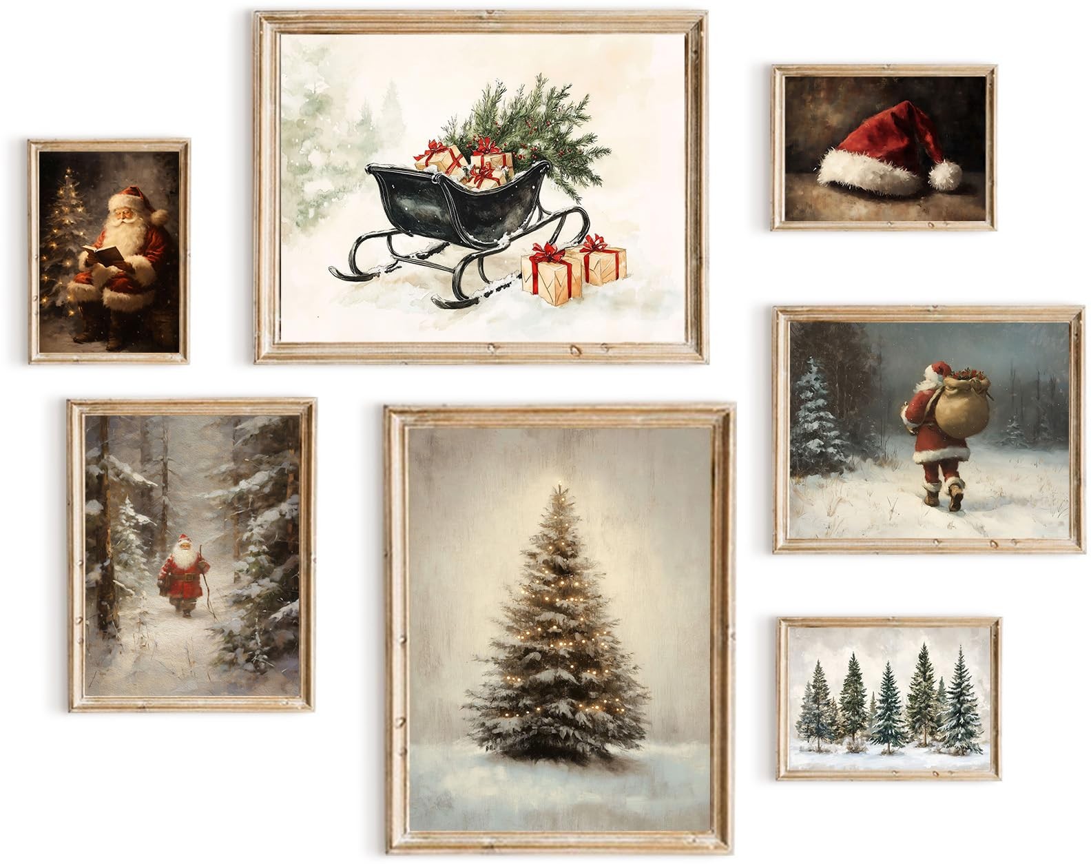 TWNSLLA Vintage Wall Art Set of 7,Vintage 7pcs, Christmas
