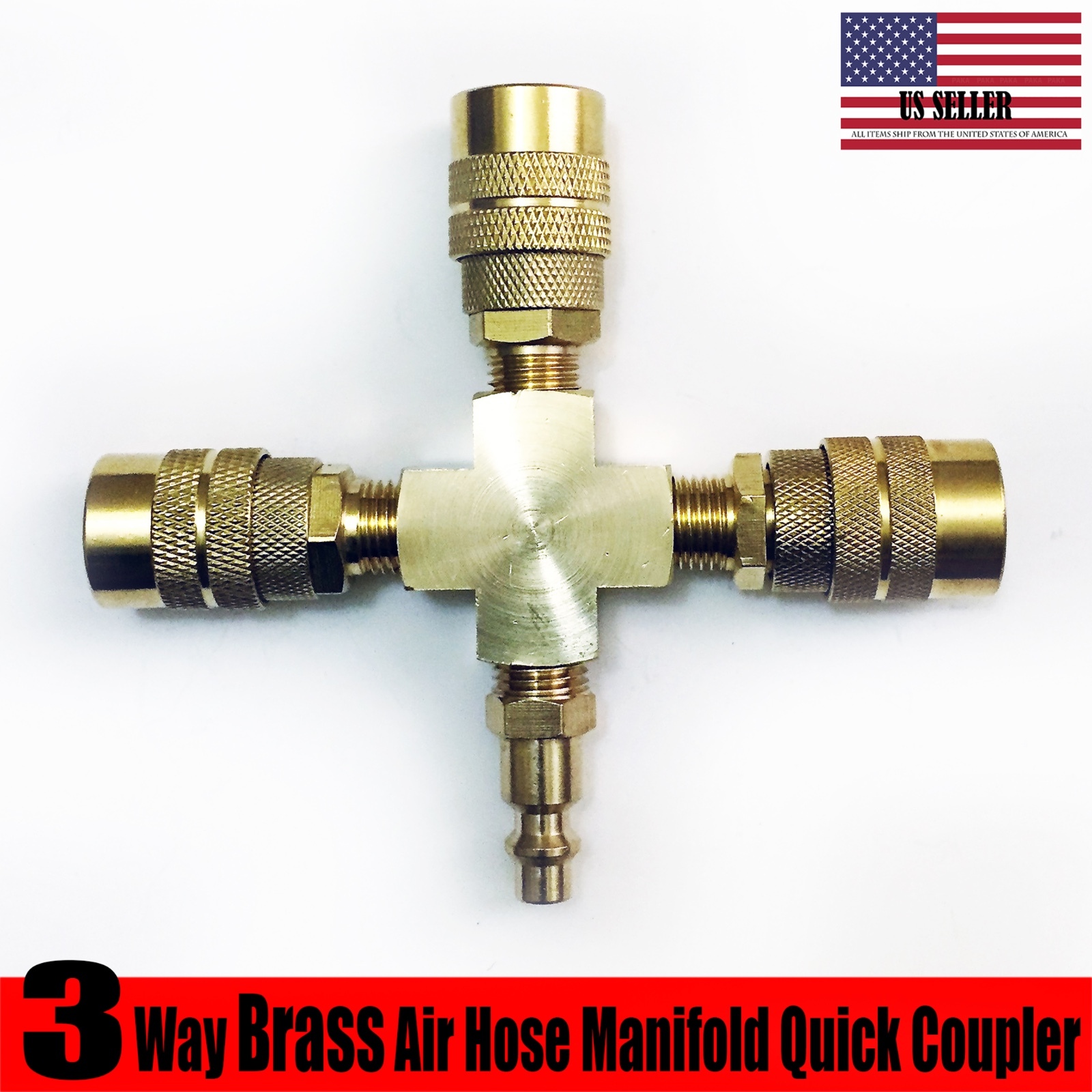 3 Way Air Hose Manifold Quick Coupler Connector Brass Fitting Adapter Splitter
