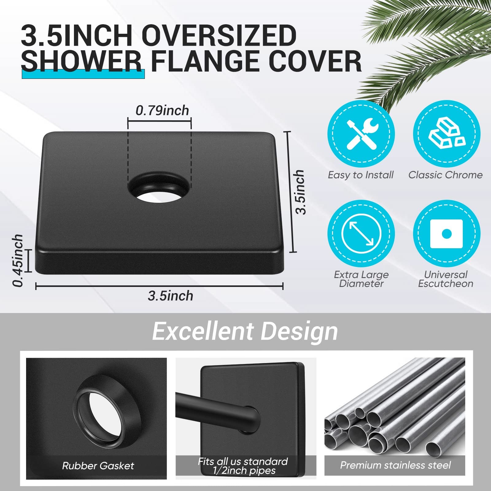 3.5 Inch Large Shower Arm Flange Square Plumbing Cover Plates Black
