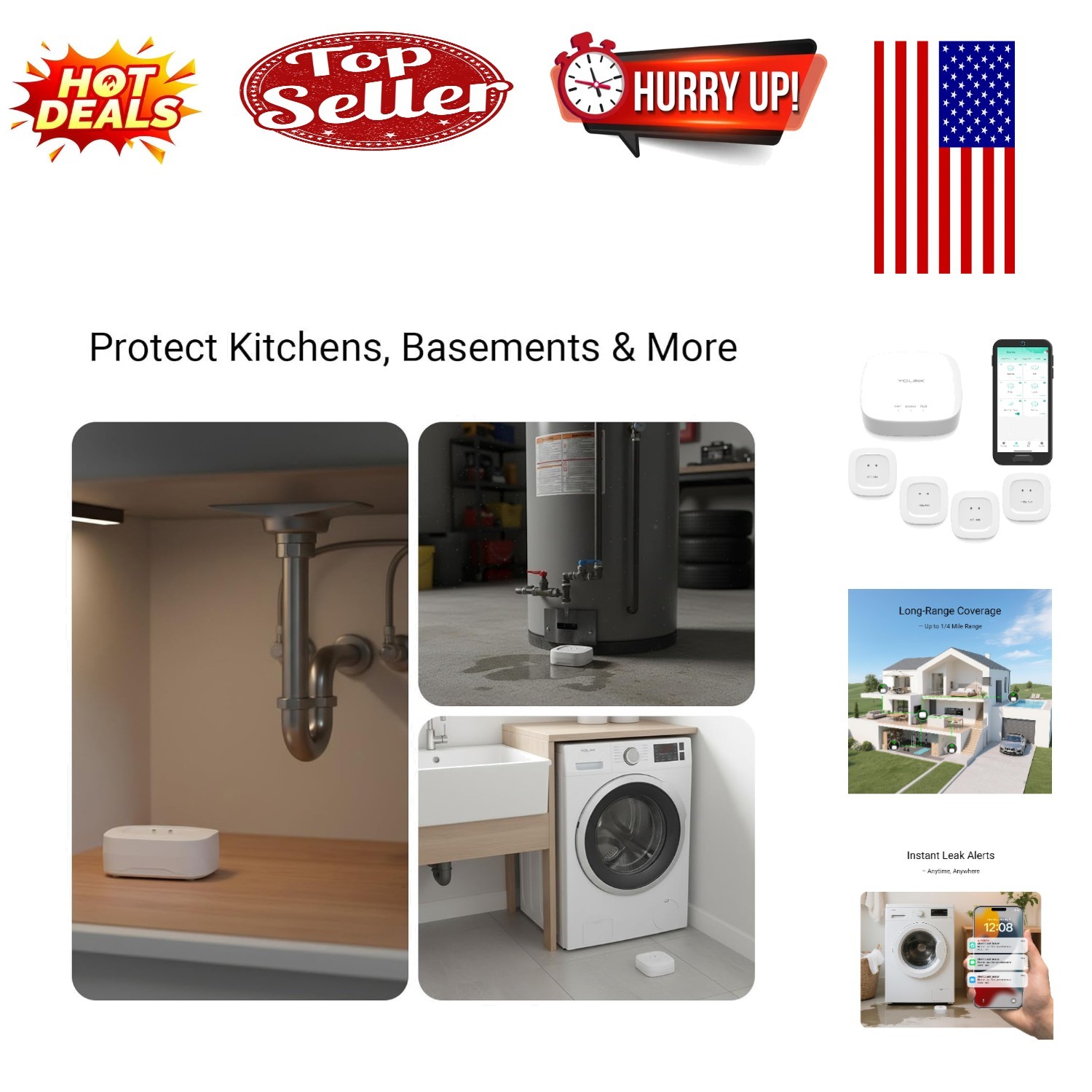 Complete Water Leak Detection & Protection Kit with Long-Range LoRa & Smart A...